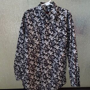 Black Paisley Long-Sleeve Button-Down Shirt